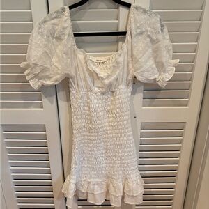 Vici White Eyelet Puff Sleeve Mini Dress – Size Small